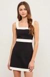 Modenaire Sleeveless Mini Dress With Contrast Trim And Square Neckline