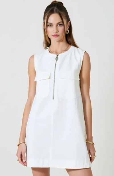 Modenaire Sleeveless Mini Dress With Zip Front And Patch Pockets In White