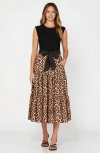 Modenaire Sleeveless Mixed-media Midi Dress With Contrast Waist Tie In Leopard Print/black