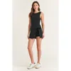 Modenaire Sleeveless One-piece Active Dress With Faux Wrap Skirt And Side Tie Detail In Black