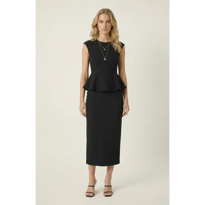 Modenaire Sleeveless Peplum Top & Tailored Midi Skirt Set In Black