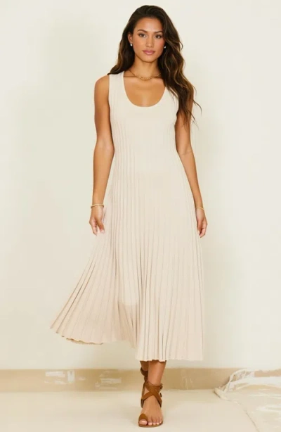 Modenaire Sleeveless Ribbed Knit Midi Dress With Flowy Pleated Hem
