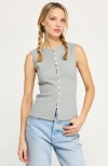 Modenaire Sleeveless Ribbed Knit Top With Off-center Button Front Detail