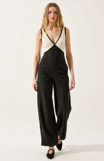 Modenaire Sleeveless Wide Leg Jumpsuit With Deep V-neckline