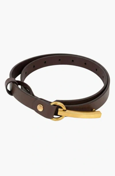 Modenaire Slim Leather Minimal Hardware Bar Buckle Belt In Brown