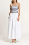 Modenaire Smocked Bodice A-line Maxi Dress With Gathered Skirt