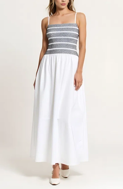 Modenaire Smocked Bodice A-line Maxi Dress With Gathered Skirt