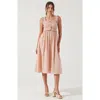 Modenaire Smocked Midi Dress With Ruffle Straps And Button-front Detail In Pink