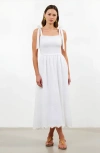 Modenaire Smocked Lace Eyelet Maxi Dress With Scalloped Hem In White