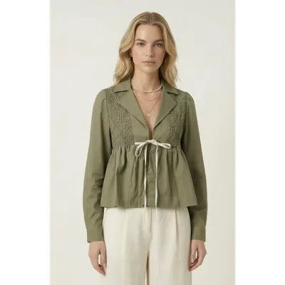 Modenaire Smocked Panel Tie Front Blouse In Green