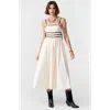 Modenaire Smocked Waist Midi Dress With Contrast Trim And Spaghetti Straps In Multi