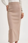 Modenaire Soft Stretch Knit Midi Skirt In Neutral
