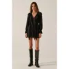 Modenaire Solid Knit Romper With V-neck Tie Closure, Cascading Ruffles And Long Bubble Sleeves In Black