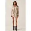 Modenaire Solid Knit Romper With V-neck Tie Closure, Cascading Ruffles And Long Bubble Sleeves In Neutral