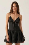 Modenaire Spaghetti Strap Bubble Mini Dress With Tie Front And Fitted Bodice In Black