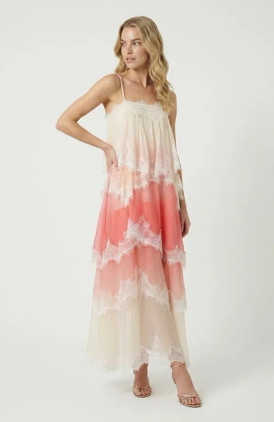 Modenaire Spaghetti Strap Layered Lace Maxi Dress In Blue