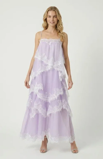 Modenaire Spaghetti Strap Layered Lace Maxi Dress In Purple