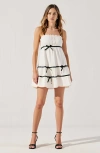 Modenaire Spaghetti Strap Mini Dress With Ruffled Trim And Bow Accents In Multi