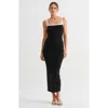 Modenaire Square Neck Contrast Trim Fitted Midi Dress In Black