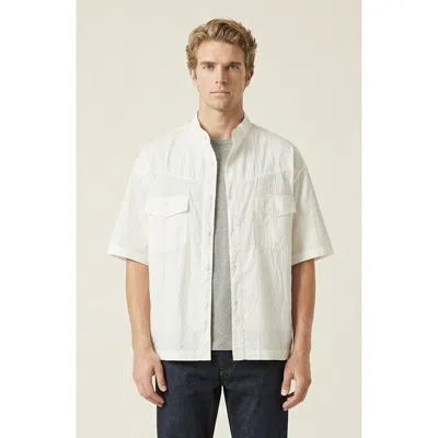 Modenaire Stand Collar Short Sleeve Shirt In White