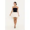 Modenaire Strapless Bubble Hem Mini Dress With Smocked Bodice In Multi