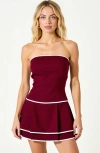 Modenaire Strapless Contrast Trim Pleated Mini Dress In Burgundy