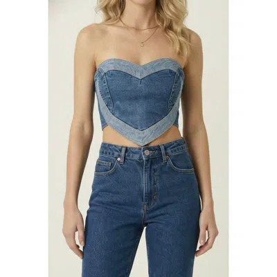 Modenaire Strapless Denim Heart Shaped Panel Corset Top In Blue