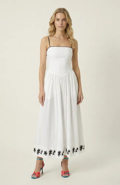 Modenaire Strapless Embroidered A-line Corset Dress In White