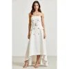 Modenaire Strapless High-low Dress With Belted Waist And Double-breasted Buttons In White
