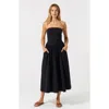 Modenaire Strapless Smocked Bodice Midi Dress With Flowy Skirt And Pockets