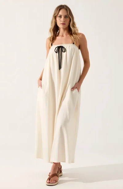 Modenaire Strapless Tie-front Maxi Dress With Gathered Bodice In Ivory/black