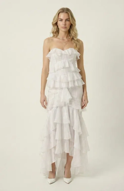 Modenaire Strapless Tiered Ruffle Maxi Dress In White