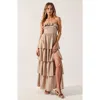 Modenaire Strapless Tiered Ruffle Maxi Dress With High Slit In Beige