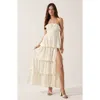 Modenaire Strapless Tiered Ruffle Maxi Dress With High Slit In Cream