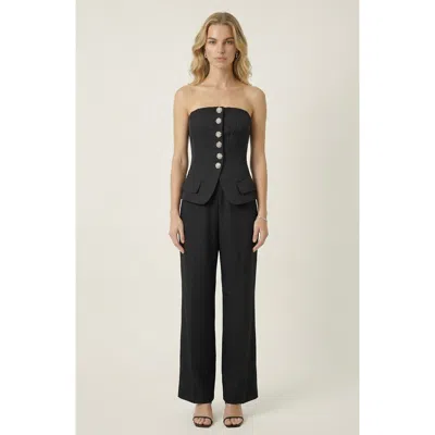 Modenaire Strapless Vest And Wide Leg Pant Set In Black