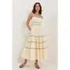 Modenaire Strappy Tiered Maxi Dress With Contrasting Trim And Flowing Silhouette In White