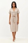 Modenaire Striped Button-down Midi Dress With Waist Tie And Collared Neckline