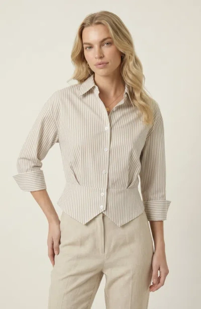 Modenaire Striped Button Down Tailored Waist Shirt In Multi