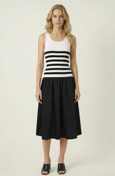 Modenaire Striped Knit Tank Contrast Dress In White