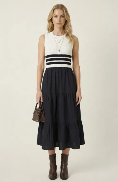 Modenaire Striped Knit Tiered Midi Dress In Multi