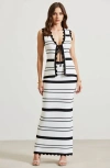 Modenaire Striped Knit Two-piece Set With Tie Front And Maxi Skirt In Multi