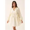 Modenaire Striped Mini Dress With Long Balloon Sleeves In Neutral