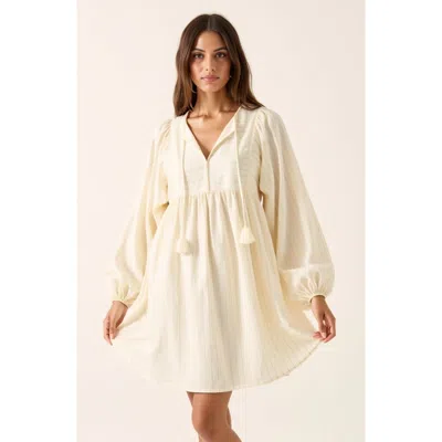 Modenaire Striped Mini Dress With Long Balloon Sleeves In Neutral