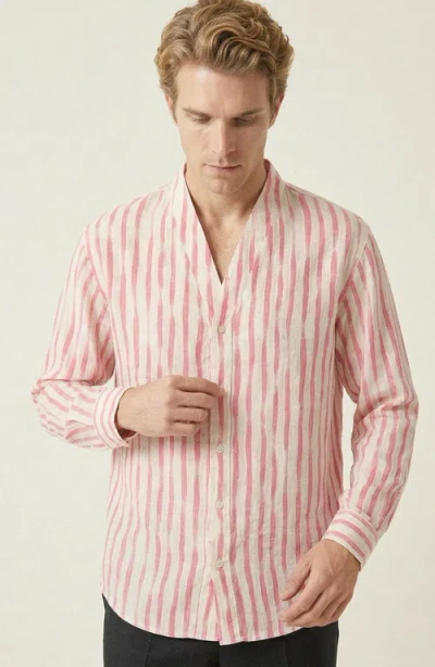 Modenaire Striped Open Collar Button Front Shirt