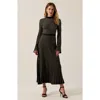Modenaire Striped Rib-knit Long Sleeve Maxi Dress With Mock Neck In Black