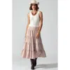 Modenaire Striped Tiered A-line Maxi Skirt With Elastic Waist And Soft Drape In Brown