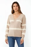 Modenaire Striped V-neck Drop-shoulder Ribbed-trim Sweater In Multi