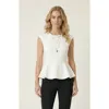 Modenaire Structured Cap Sleeve Peplum Top In White