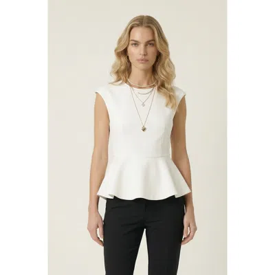 Modenaire Structured Cap Sleeve Peplum Top In White