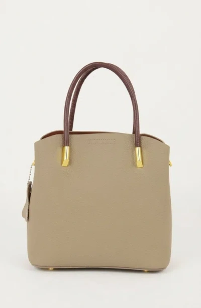 Modenaire Structured Leather Tote With Contrast Handles And Crossbody Strap In Gold